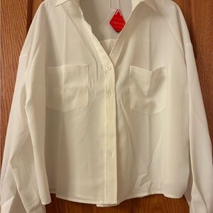 Relaxed Ivory Button-Front Blouse with Chest Pockets